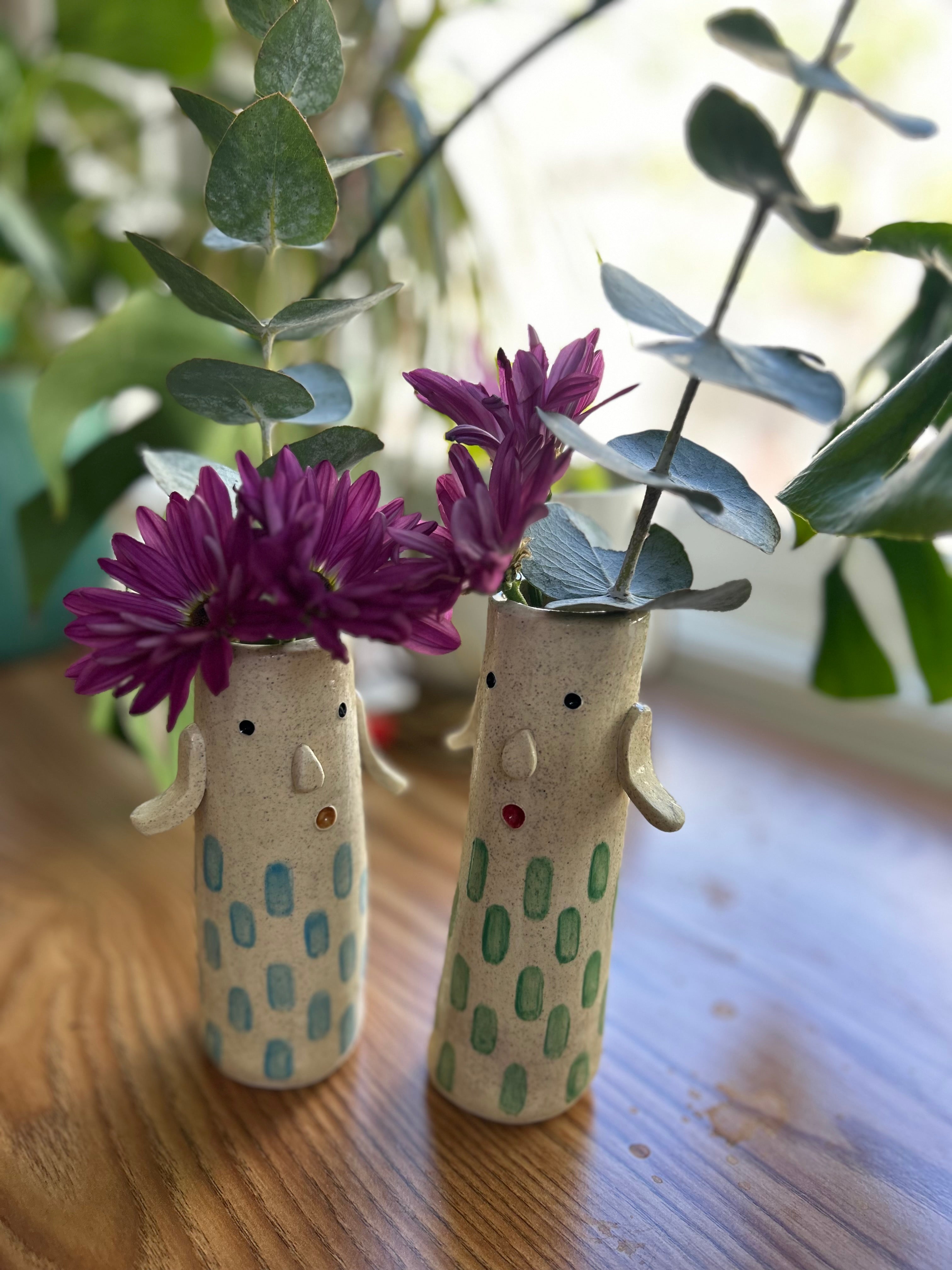 Handcrafted Ceramic Face Vases with Arms