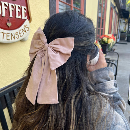 Big pink linen hair bow